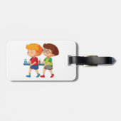 Schattige jongens met voedselbakjes bagagelabel (Achterkant horizontaal)