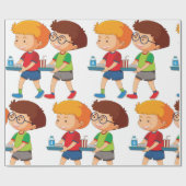 Schattige jongens met voedselbakjes cadeaupapier (Vlak)