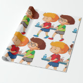 Schattige jongens met voedselbakjes cadeaupapier (Uitgerold)