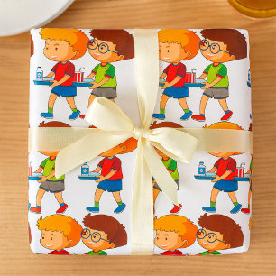 Schattige jongens met voedselbakjes cadeaupapier