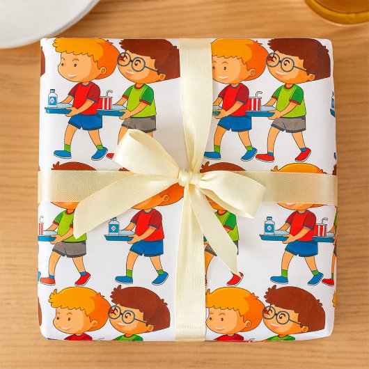 Schattige jongens met voedselbakjes cadeaupapier