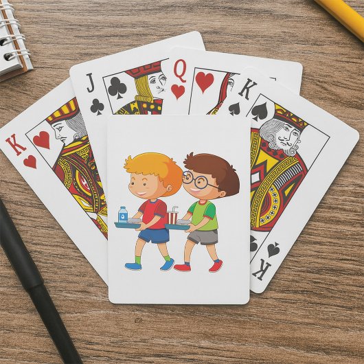 Schattige jongens met voedselbakjes pokerkaarten