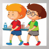 Schattige jongens met voedselbakjes poster (Voorkant)
