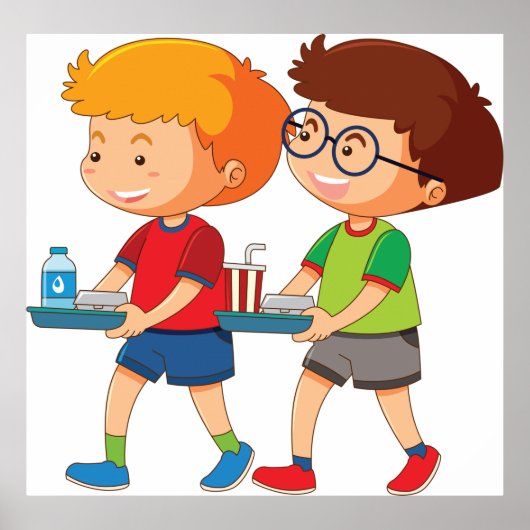 Schattige jongens met voedselbakjes poster (Voorkant)
