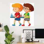 Schattige jongens met voedselbakjes poster (Thuiskantoor)