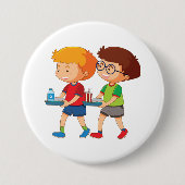 Schattige jongens met voedselbakjes ronde button 7,6 cm (Voorkant)