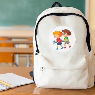 Schattige jongens met voedselbakjes ronde sticker