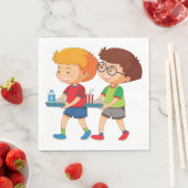 Schattige jongens met voedselbakjes servet (Insitu)