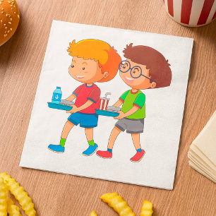 Schattige jongens met voedselbakjes servet