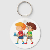 Schattige jongens met voedselbakjes sleutelhanger (Voorkant)
