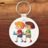 Schattige jongens met voedselbakjes sleutelhanger (Voorkant)