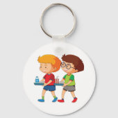 Schattige jongens met voedselbakjes sleutelhanger (Achterkant)
