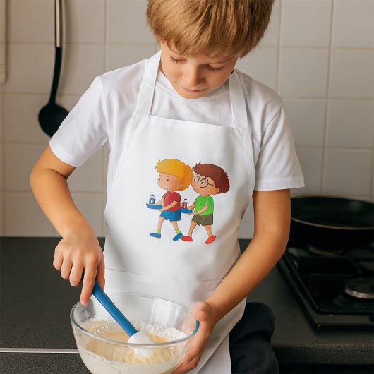 Schattige jongens met voedselbakjes standaard schort
