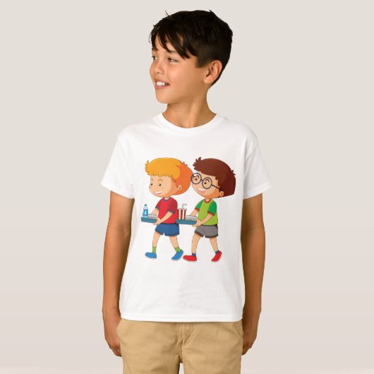 Schattige jongens met voedselbakjes t-shirt (Voorkant volledig)