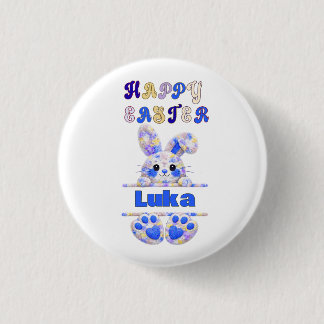 Schattige Jongens Paashaas Personaliseerbaar Ronde Button 3,2 Cm