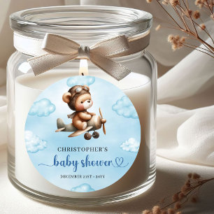Schattige Jongens Shower Teddy Piloot Vliegtuig St Ronde Sticker