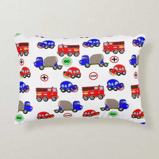 Schattige Jongens Speelgoed Auto's Vrachtwagens Br Accent Kussen (Voorkant)