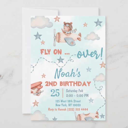 Schattige Jongen's Vliegtuig Thema 2e Verjaardagsf Kaart (Voorkant)