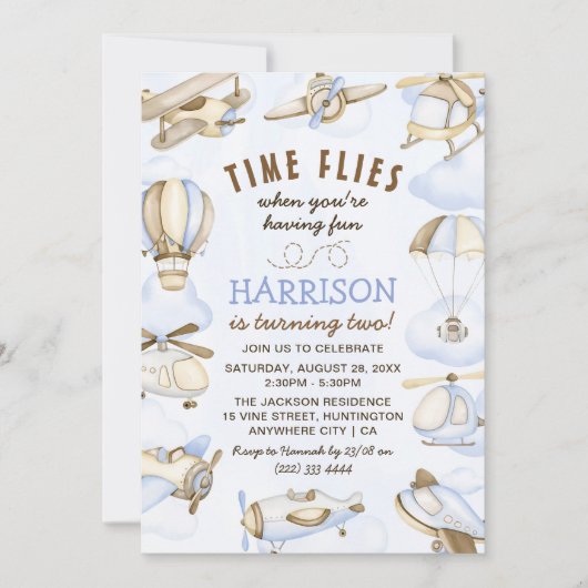 Schattige Jongen's Vliegtuig Thema 2e Verjaardagsf Kaart (Voorkant)