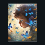 Schattige jongetje en een blauwe vlinder briefkaart<br><div class="desc">De blauwe vlinder wapperde rond het schattige jongetje. Hij was aan het lachen en achtervolgen. Elke keer als hij dichtbij kwam, vloog de vlinder weg. Dit ging nog een tijdje door totdat de vlinder uiteindelijk op de neus van de jongen landde. Hij was zo blij en opgewonden, dat hij het...</div>