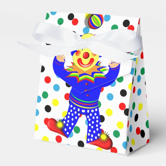 Schattige jongleren circus clown op polka dot bedankdoosjes (Voorkant Zijde)