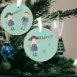 Schattige Joods koppel Happy Chanoeka Blauwgroen Ornament