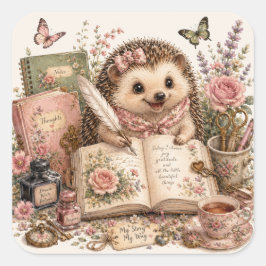 Schattige Journaling Egel Watercolor Kunst Vierkante Sticker