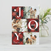 Schattige Joy Red Tartan Plaid Fotocollage Kerst Feestdagenkaart (Staand voorkant)
