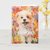 Schattige Joyful Pink Puppy Happy Birthday Kaart (Gele Bloem)