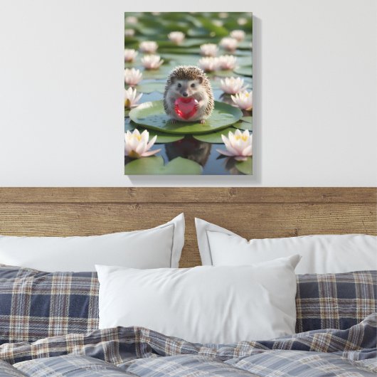 Schattige juli egel met robijnen hart canvas afdruk (Insitu (Slaapkamer))