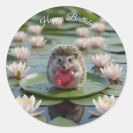 Schattige juli egel met robijnen hart ronde sticker