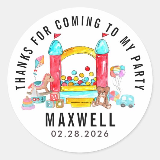 Schattige Jump Bounce House Kind Bedankt Verjaarda Ronde Sticker (Voorkant)