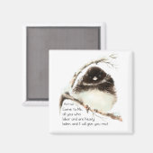 Schattige Junco vogel, Schrift, Matt 11:28, Rust Magneet (Voorkant / Achterkant)