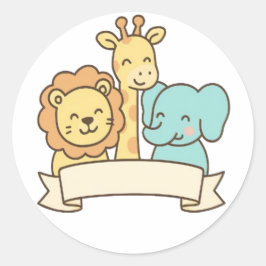 Schattige Jungle Dieren met Banner – Safari Kinder Ronde Sticker