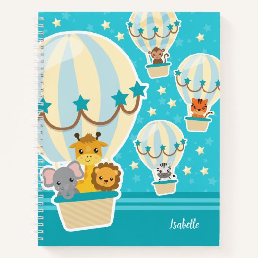 Schattige jungle dieren vliegen in hete luchtballo notitieboek (Voorkant)