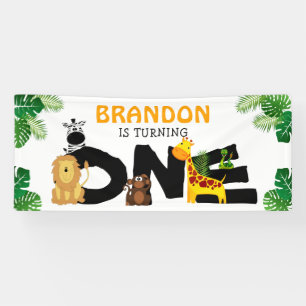 Schattige Jungle Safari Dieren Kinderen Verjaard Spandoek