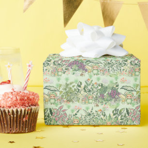 Schattige Junglebeer en Naadloos Tropisch Patroon Cadeaupapier
