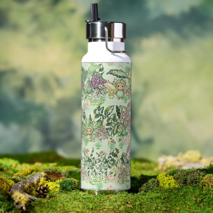 Schattige Junglebeer en Naadloos Tropisch Patroon Waterfles