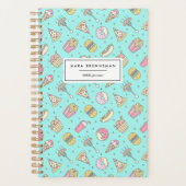 Schattige Junk Food Pattern op Aqua | Gepersonalis Planner (Voorkant)
