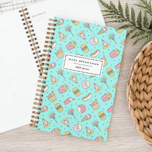Schattige Junk Food Pattern op Aqua   Gepersonalis Planner