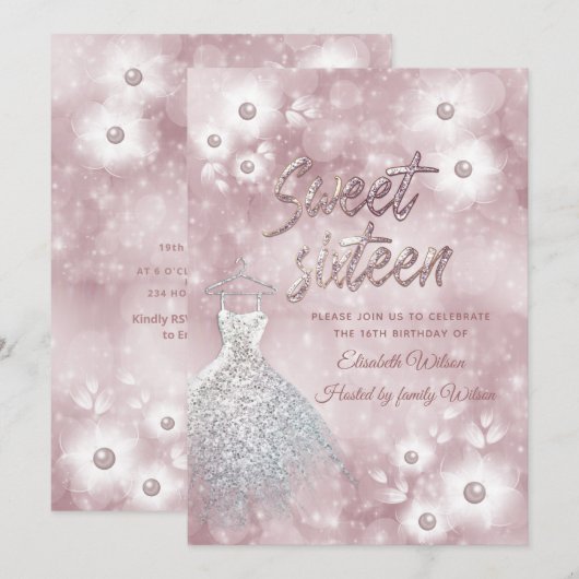 Schattige jurk bokeh parelwijn zestien kaart (Voorkant / Achterkant)