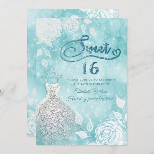 Schattige jurk bokeh witte rozen zoet zestien kaart (Voorkant / Achterkant)