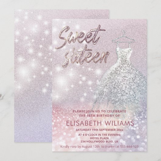 Schattige jurk met mousserende glittery ombre kaart (Voorkant / Achterkant)