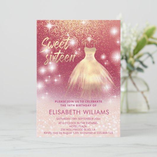 Schattige jurk roos goud glittery ombre i kaart (Staand voorkant)