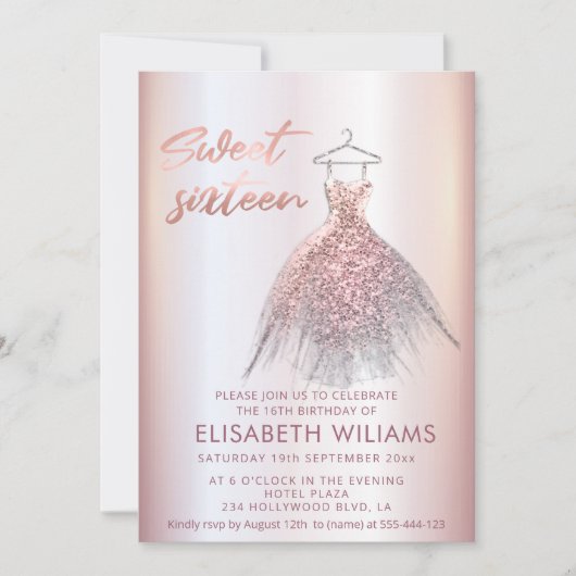 Schattige jurk roos goud glittery ombre i kaart (Voorkant)