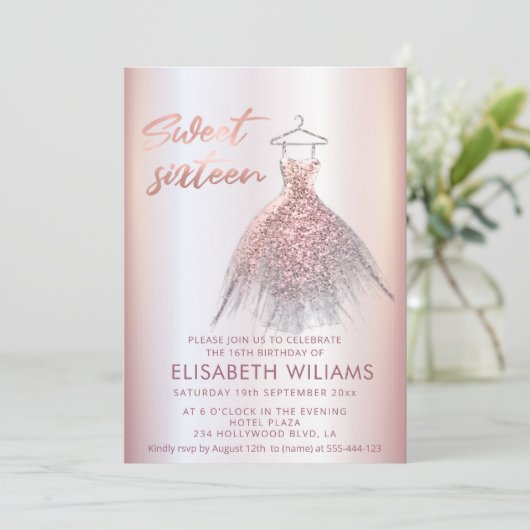 Schattige jurk roos goud glittery ombre i kaart (Staand voorkant)