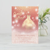 Schattige jurk roos goud glittery ombre kaart (Staand voorkant)