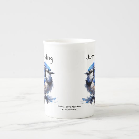 Schattige Just Birding Blue Jay Porselein Kop (Voorkant)