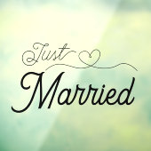 Schattige Just Married Heart zwart script Raamsticker (Vel 3)
