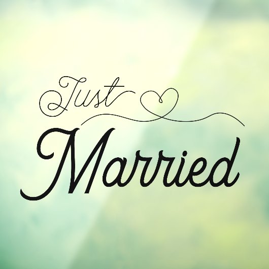 Schattige Just Married Heart zwart script Raamsticker (Vel 3)